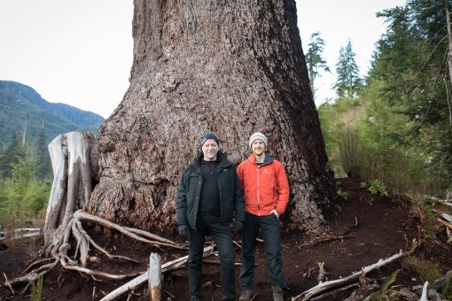 Renowned photographer and artist Edward Burtynsky and AFA Campaigner & Photographer TJ Watt in front of Big Lonely Doug. 