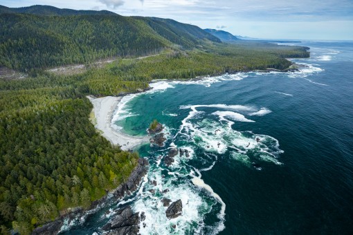Third Beach looking south. Logging is visible not far from the Nootka Trail.