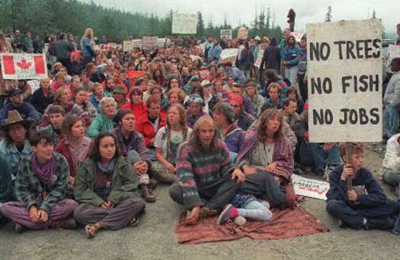 Clayoquot Sound protesters at a blockade in 1993.