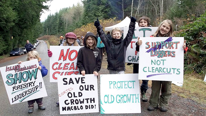 Some youngsters joined the protest against Island Timberlands logging operations on Cortes Island this week.