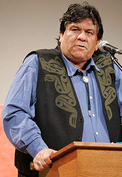 Hul'qumi'num Treaty Group's (HTG) Robert Morales speaking at the Ancient Forest Alliance's rally in October