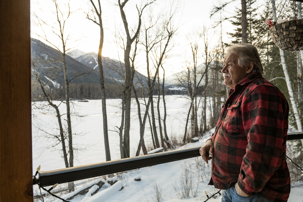 Garry, overlooking his front yard, the shoreline of the beautiful St Mary Lake