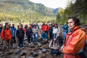 Joe Martin of the Tla-o-qui-aht First Nation leads a tour on Meares.